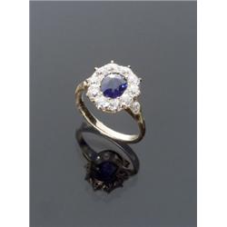 Antique Tested 14-Karat Yellow Gold Blue Sapphire and Diamond Dinner Ring, S.J. Shrubsole, New Yo...