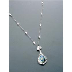 Art Deco Platinum Black Opal and Diamond Lavaliere and Chain, Circa 1920, The reticulated lav...