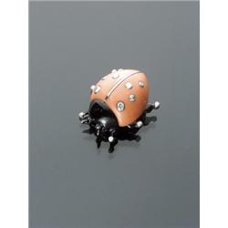 Art Deco 18-Karat White Gold Diamond, Orange Coral Black Enamel Ladybug Brooch, Cartier Paris,...