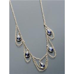 Princess Length 14-Karat Yellow Gold and Blue Sapphire Tassel Necklace, The five tassels each s...