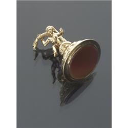 Victorian Tested 14-Karat Yellow Gold and Carnelian Watch Fob, Late 19th Century, Having a do...