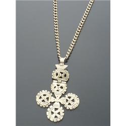 Tested 18-Karat Yellow Gold Coptic Cross Pendant and Opera Length 18-Karat Yellow Gold Curb Chain...