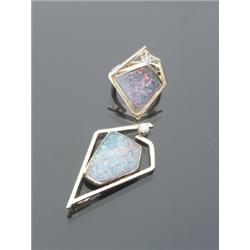 Contemporary 18-Karat Yellow Gold Diamond and Black Opal Doublet Two Piece Ensemble, Consisting...