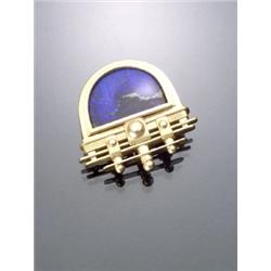 Designer 22-Karat Yellow Gold and Black Opal Doublet Brooch, Possibly by Ilias Lalaounis, Set w...