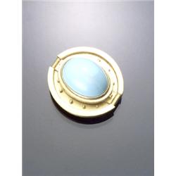 Designer 22-Karat and 18-Karat Yellow Gold Turquoise Brooch, Possibly Ilias Lalaounis, Set with...