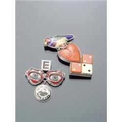 Two Contemporary Sterling Silver Enamel and Bakelite Designer Brooches, Roberta and David William...