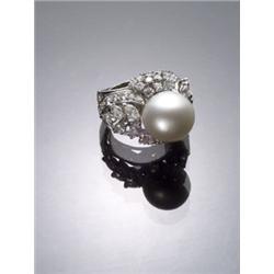 Platinum South Sea Pearl and Diamond Cocktail Ring, Set with one South Sea pearl measuring 12.9...