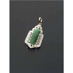 18-Karat Yellow and White Gold Apple Green Burmese Jadeite Jade and Diamond Pendant, Set with a...