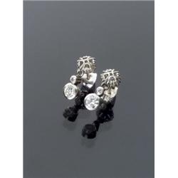 Pair of 14-Karat White Gold and Diamond Pendant Earrings, Each set with two round old European...