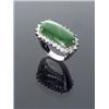 Image 1 : 18-Karat White Gold Natural Green Jadeite Jade and Diamond Dinner Ring, Set with an oval caboch...