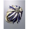Image 1 : Italian 18-Karat Yellow Gold and Platinum, Diamond, Blue Sapphire and Blue Enamel Floral Spray Br...