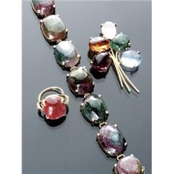 Choker Length 14-Karat Yellow Gold and Tourmaline Two Piece Ensemble, Consisting of: a flexible...