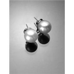 Pair of Tested 14-Karat White Gold French Clip-back South Sea Pearl Ear Studs, Each pearl measu...