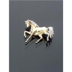 Italian 18-Karat Yellow and White Gold and Diamond Galloping Horse Brooch, The neck hair and ta...