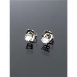 Pair of Tested 14-Karat White Gold Diamond Ear Studs, Each four-prong A-box mount set with one...