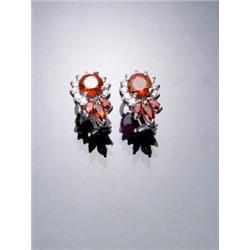 Pair of 14-Karat White Gold, Ruby and Diamond Earrings, Each French clip-back mount set with on...