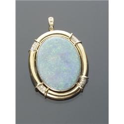 18-Karat Yellow Gold Semi-Black Opal and Diamond Pendant Brooch, The bail set with five round b...