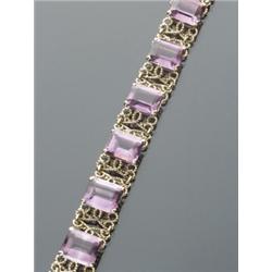 Italian 18-Karat Yellow Gold and Amethyst Flexible Bracelet, Set with eight rectangular emerald...