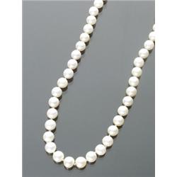 Princess Length Cultured Pearl and Diamond Necklace, Knotted, The single strand having forty-si...