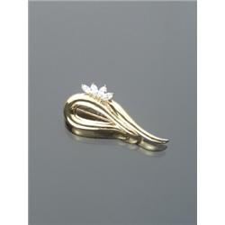 18-Karat Yellow Gold and Diamond Stylized Brooch, +WIN', Set with four marquis diamonds weighin...