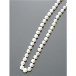 Choker Length Cultured Pearl and Diamond Necklace, Knotted, The single strand having forty-six...