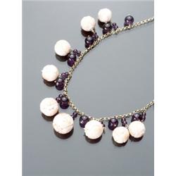 Princess Length 18-Karat Yellow Gold, Amethyst and Carved Angel Skin Coral Bead Tassel Necklace...