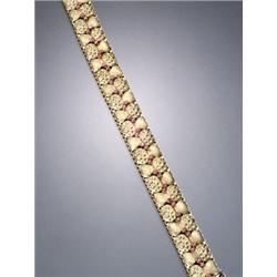 Italian 18-Karat Yellow Gold Florentine Finish and Ruby Flexible Bracelet, Set with forty-four...