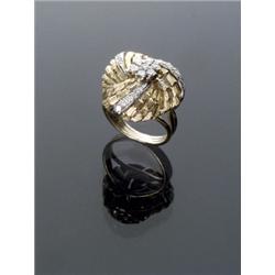 Italian 18-Karat Yellow and White Gold Diamond Dinner Ring, Set with nineteen round brilliant a...