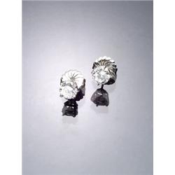 Pair of 14-Karat White Gold and Diamond Ear Studs, Each four-prong mount set with one round bri...