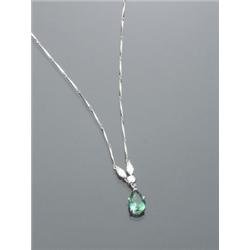 Platinum Paraiba Tourmaline and Diamond Pendant and Chain, Set with a pear shape paraiba tourma...