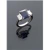 Image 1 : Platinum Blue Sapphire and Twin Diamond Dinner Ring, Set with one rectangular cut sapphire weig...