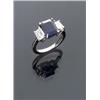 Image 1 : Platinum Blue Sapphire and Twin Diamond Dinner Ring, Set with one rectangular cut sapphire weig...