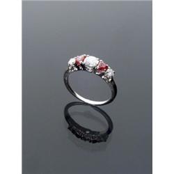 Platinum Diamond and Ruby Dinner Ring, Galts, Washington D.C., Set with three round brilliant c...