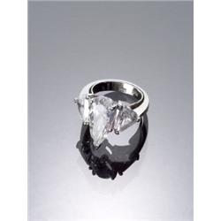 Platinum and Solitaire Diamond Ring, Set with one pear shape diamond weighing approximately 3.4...