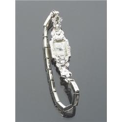 Art Deco 14-Karat White Gold and Gold Filled Lady's Diamond Cocktail Watch, Hamilton, American...