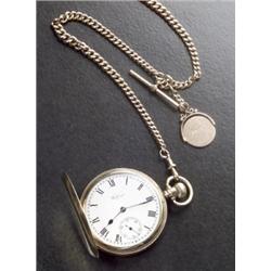 American 9-Karat Yellow Gold Hunter Case Pocket Watch and Vest Chain, American Watch Company, Tra...