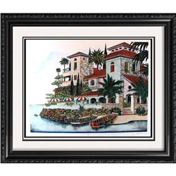 Colorful Villa Etching Signed Ltd Ed European Landscape