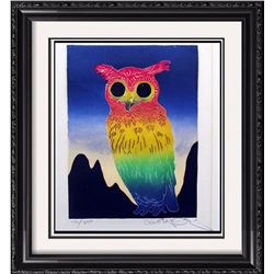 Motoi Great Horned Owl Etching Colored Signed Ltd Ed