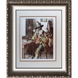 Hunting Colored Etching Signed Rare Dealer Sale