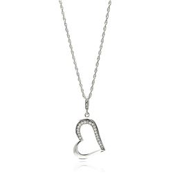 Sterling Silver Rhodium Plated Clear CZ Heart Pendant Necklace stp01354