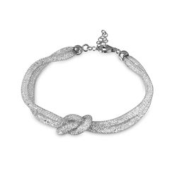 Sterling Silver Italian Rhodium Plated Mesh Knot Center Design Bracelet With CZ - ECB00071RH