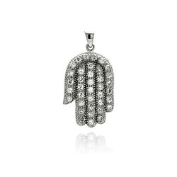 Sterling Silver Rhodium Plated Hand CZ Dangling Pendant acp00012