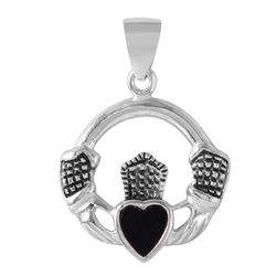 Sterling Silver Heart & Hands Bali Design Pendant with Black Onyx Accent STP01109