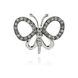 Sterling Silver Rhodium Plated Open Butterfly CZ Pendant acp00019