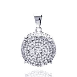 Sterling Silver Rhodium Plated Circle CZ Danglin Pendant acp00051