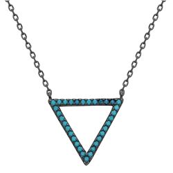 Sterling Silver Black Rhodium Turquoise StoneOpen Triangle Necklace - STP01545BP