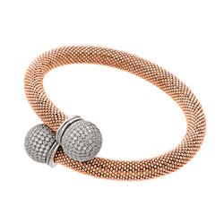 Sterling Silver Rose Gold & Rhodium Plated Clear Micro Pave CZ Thick Bracelet ECB015RGP