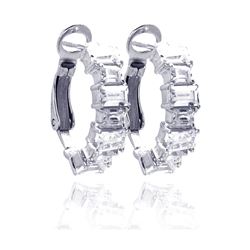Sterling Silver Rhodium Plated Clear Baguette CZ Hoop Earring ste00615