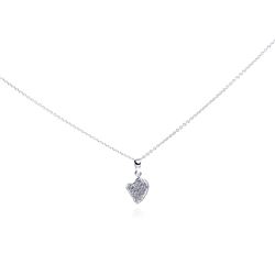Sterling Silver Rhodium Plated Clear Diamond Tiny Heart Pendant Necklace stp01025