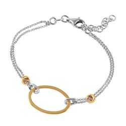 Sterling Silver Rhodium Plated Italian Bracelet with Small Gold Plated Oval Accents ITB00162RH/GP